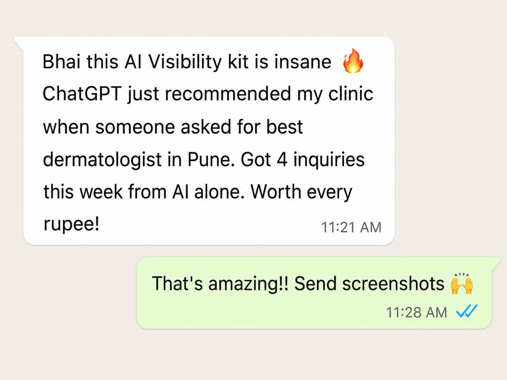 Customer message — Pune clinic — 4 AI-driven inquiries in week 1